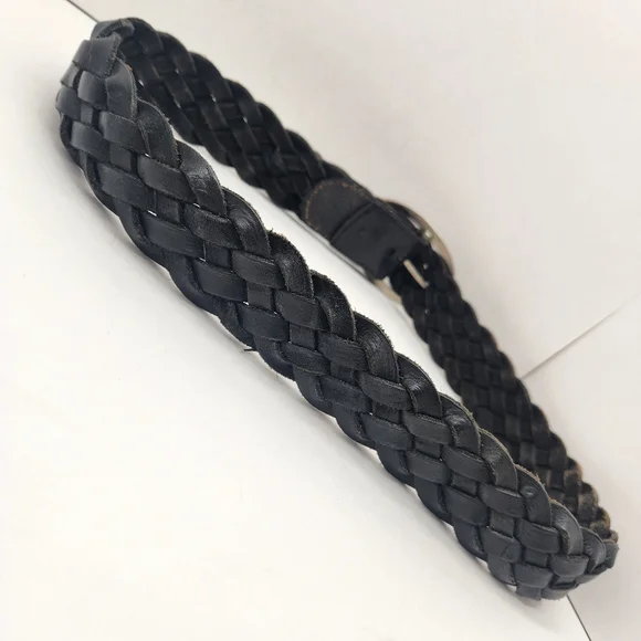 B-Low belt women's L black thick 100% leather Kyra braided solid brass buckle